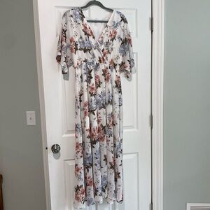 Floral Maxi Dress - White, Pink, Blue